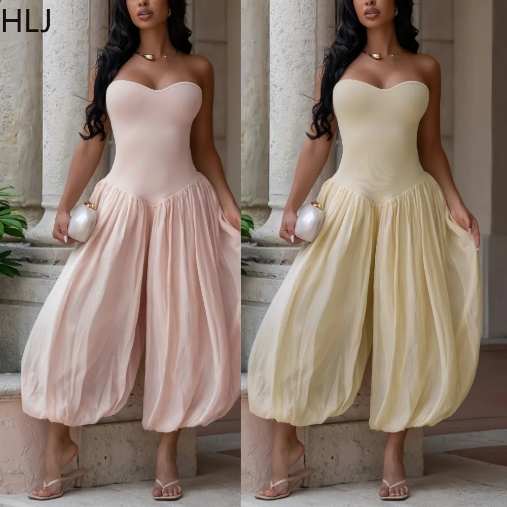 HLJ Women Strapless Sweetheart Neck Jumpsuit Elegant Solid Color Bubble Hem Wide Leg Pants Jumpsuit Summer Beach Vacation Romper
HLJ Women Strapless Sweetheart Neck Jumpsuit Elegant Solid Color Bubble Hem Wide Leg Pants Jumpsuit Summer Beach Vacation Romper