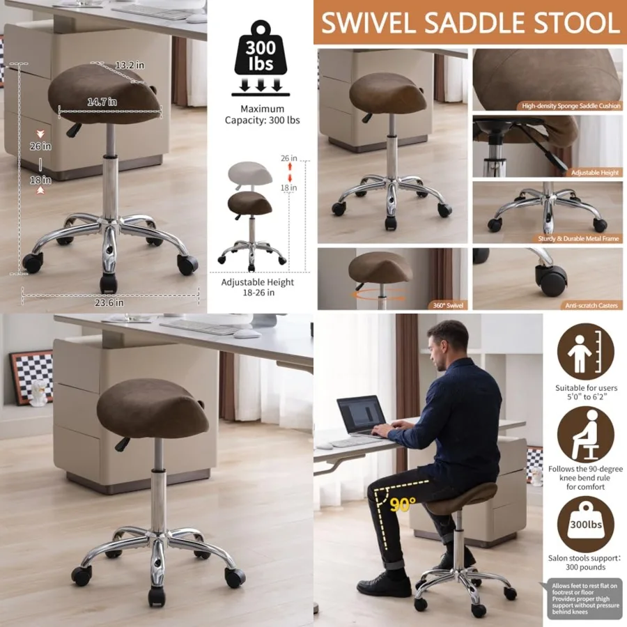 Saddle Stool, Swivel Saddle Stool with Wheels, Adjustable Rolling Stool 18"-26", Faux Leather Rolling Stool for Salon, Massage,
Saddle Stool, Swivel Saddle Stool with Wheels, Adjustable Rolling Stool 18"-26", Faux Leather Rolling Stool for Salon, Massage,
