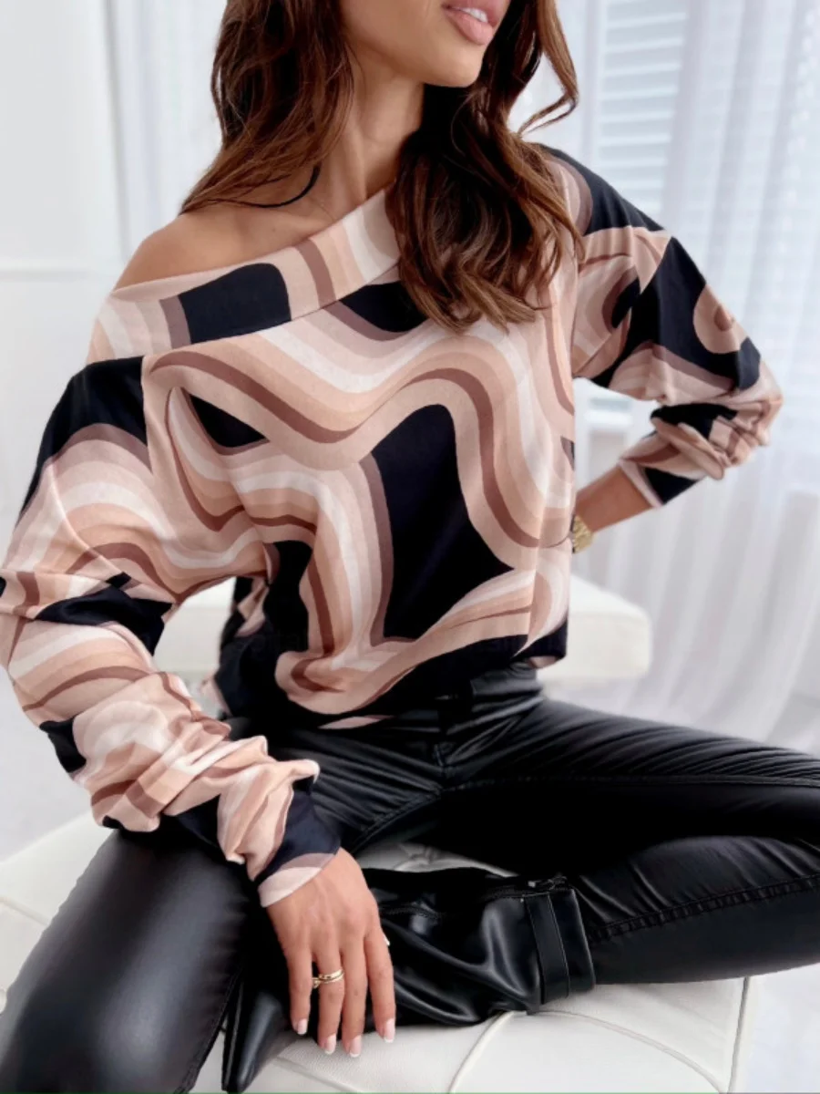 Women's Asymmetrical Neck Long Sleeve Abstract Print Blouse with Loose Fit for Casual Chic Streetwear
Women's Asymmetrical Neck Long Sleeve Abstract Print Blouse with Loose Fit for Casual Chic Streetwear