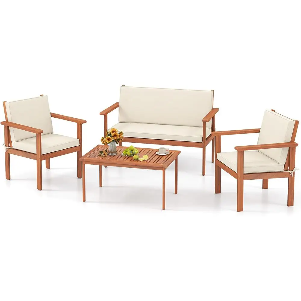 Комплект мебели для патио из акации: 4 мягких деревянных стула с реечным журнальным столиком для пространств на открытом воздухе
Комплект мебели для патио из акации: 4 мягких деревянных стула с реечным журнальным столиком для пространств на открытом воздухе