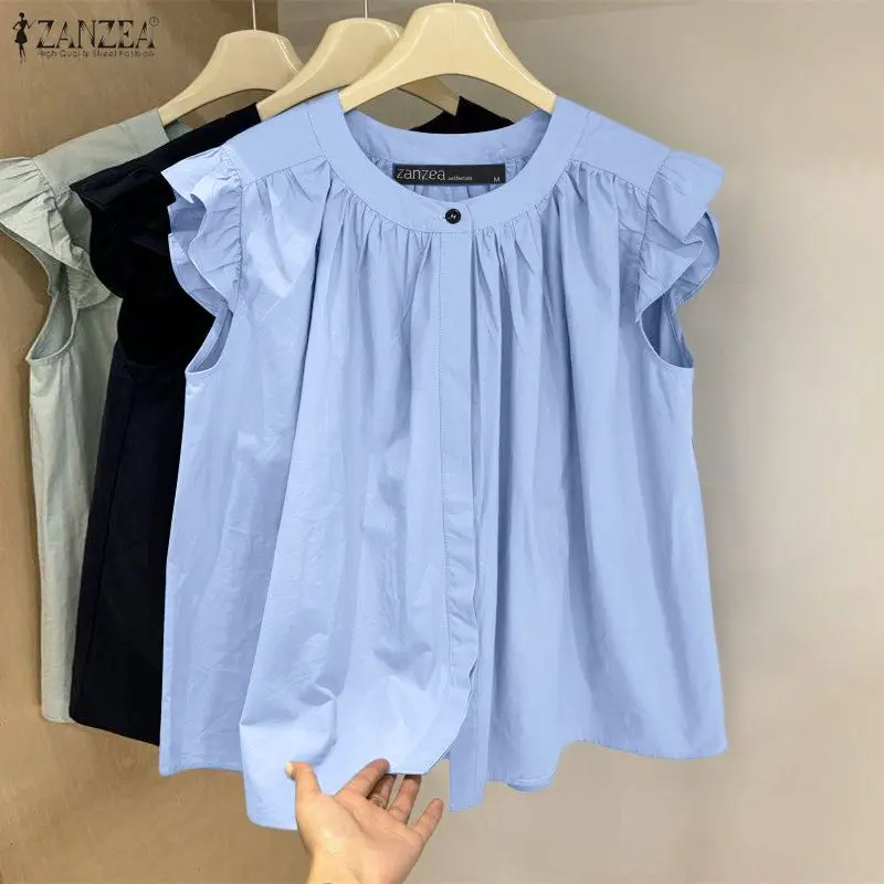 ZANZEA 2026 Summer Blouse Women Elegant Short Ruffled Sleeve Work Tops Stylish Holiday Shirt Mujer Casual Solid Button Up Blusas
ZANZEA 2026 Summer Blouse Women Elegant Short Ruffled Sleeve Work Tops Stylish Holiday Shirt Mujer Casual Solid Button Up Blusas