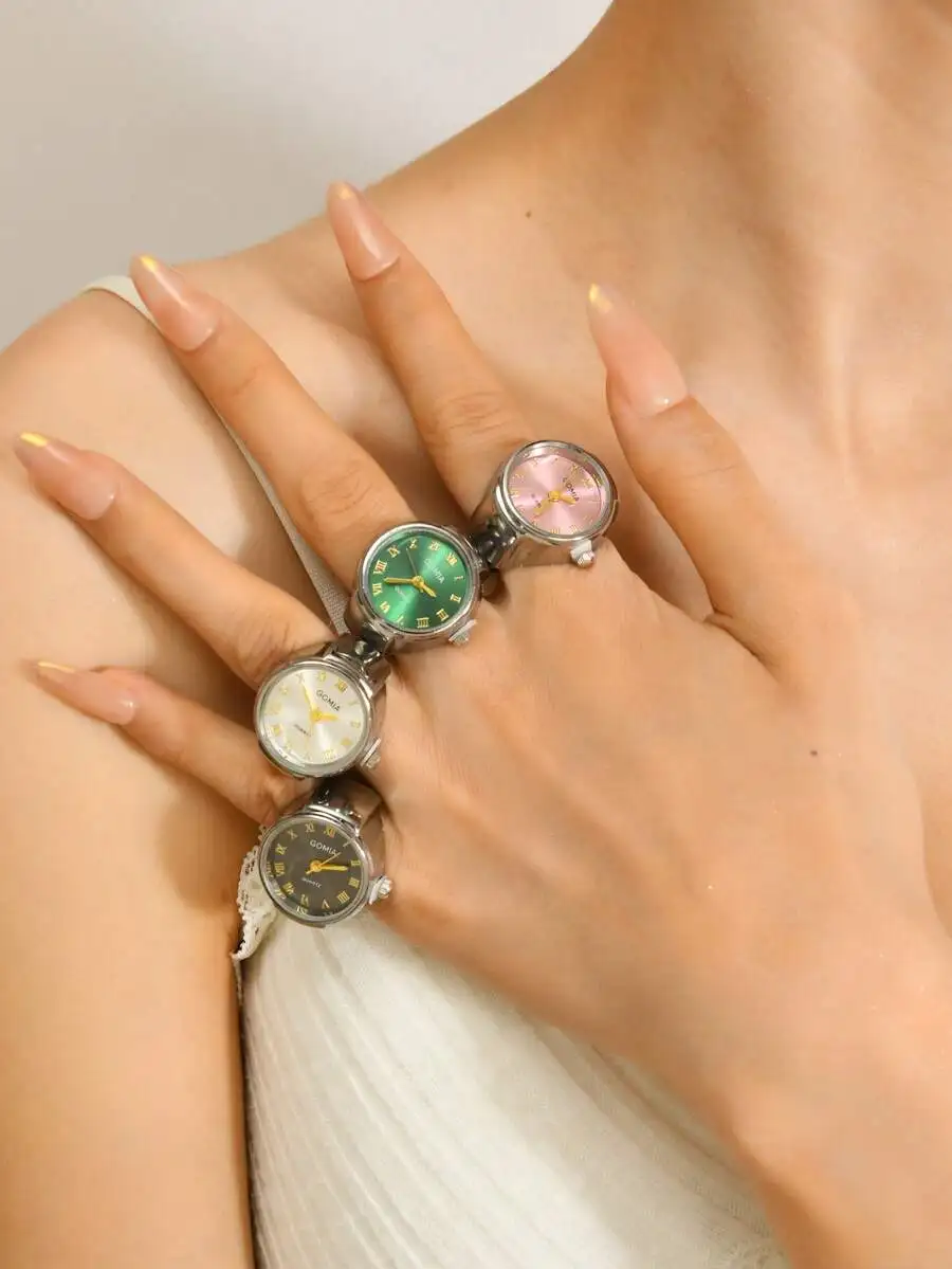Adjustable Mini Ring Watch For Women With Colorful Dials Roman Numerals Gold Hands Stainless Steel Band Jewelry Accessory
Adjustable Mini Ring Watch For Women With Colorful Dials Roman Numerals Gold Hands Stainless Steel Band Jewelry Accessory