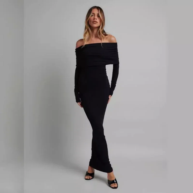 2024 Spring Autumn Women's Off Shoulder Long Dress Casual Solid Black Bodycon Maxi Vestidos De Mujer Black Evening Dresses Wrap
2024 Spring Autumn Women's Off Shoulder Long Dress Casual Solid Black Bodycon Maxi Vestidos De Mujer Black Evening Dresses Wrap