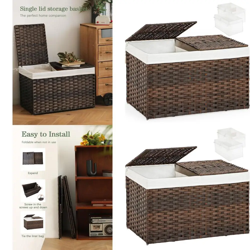 Rattan Storage Basket with 2-Piece Lid, 105L Capacity, 25.2x15.4x16.1 Inches, Brown
Rattan Storage Basket with 2-Piece Lid, 105L Capacity, 25.2x15.4x16.1 Inches, Brown