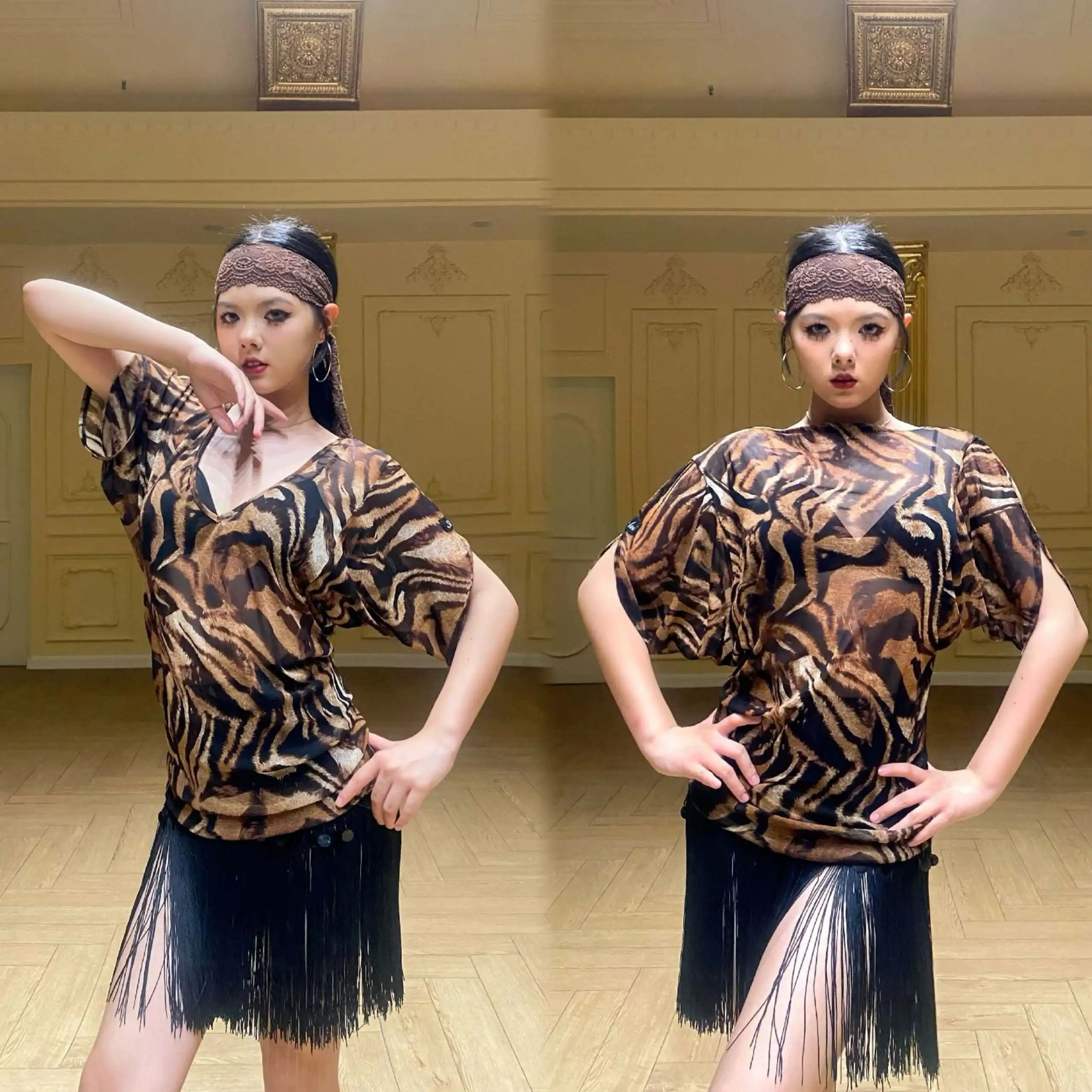 Latin Dance Clothes Leopard Loose Print Mesh Backless Smock Top Chacha Rumba Tango Latin Ballroom Dance Costumes Wear DN21020
Latin Dance Clothes Leopard Loose Print Mesh Backless Smock Top Chacha Rumba Tango Latin Ballroom Dance Costumes Wear DN21020