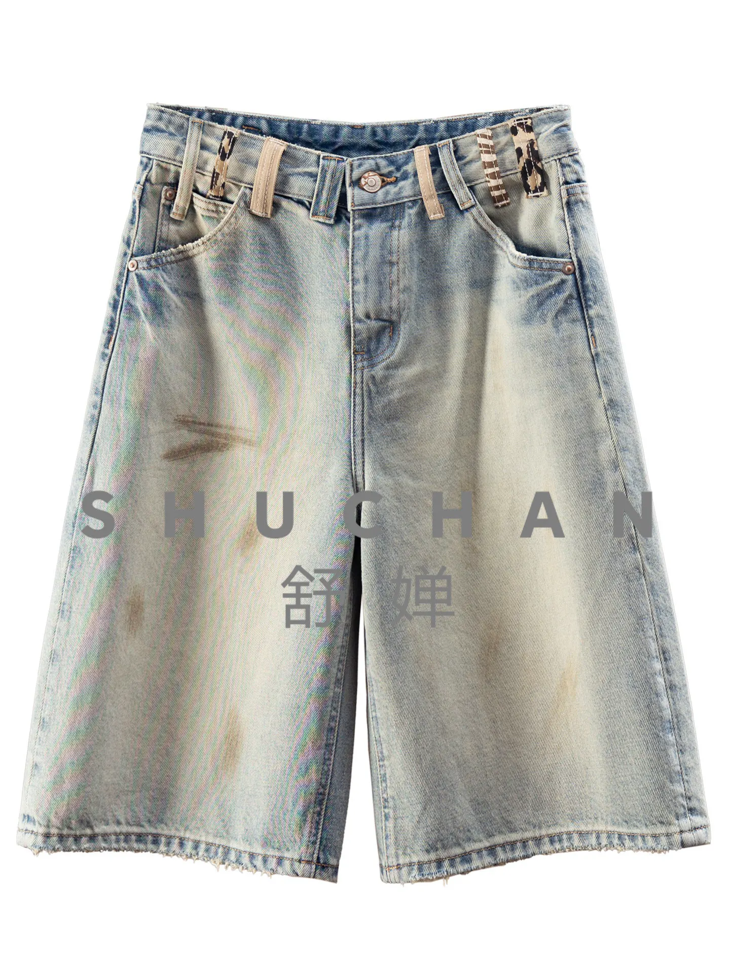 Vintage fried street, French made old mud dyed 100 cotton wide-leg denim five-point medium/shorts women's 25W4
Vintage fried street, French made old mud dyed 100 cotton wide-leg denim five-point medium/shorts women's 25W4