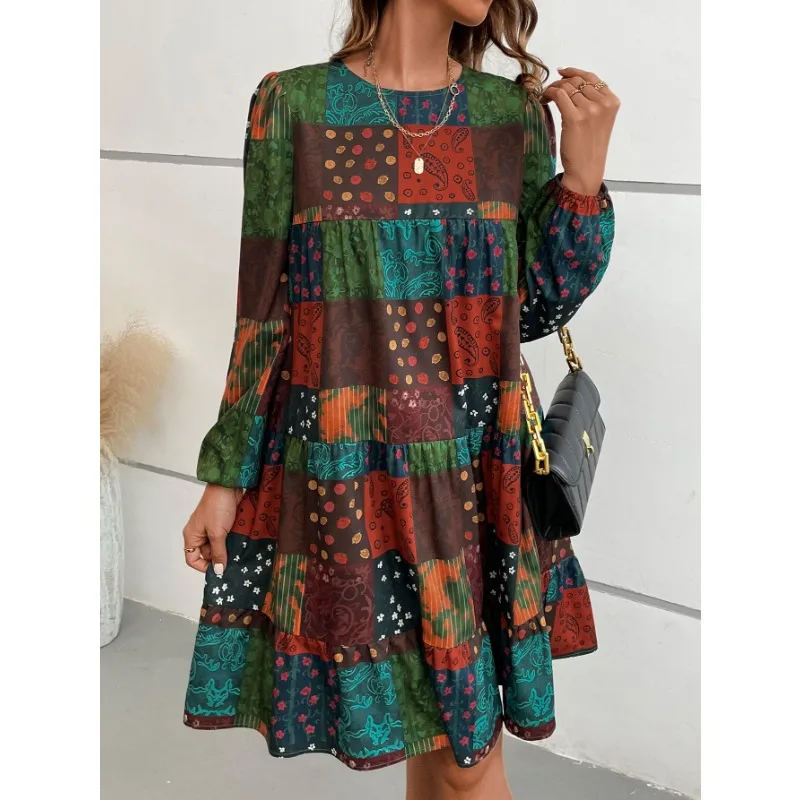 Women's Round Neck Fashion Long Sleeved A-line Printed Dress Female Clothing Woman Casual Loose Pullover Mini Dresses
Women's Round Neck Fashion Long Sleeved A-line Printed Dress Female Clothing Woman Casual Loose Pullover Mini Dresses