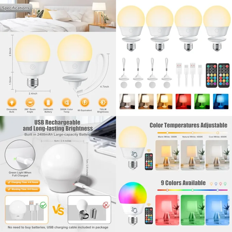 E26 Rechargeable Light Bulb with Remote and Timer, Battery Backup Bulb for Sconces and Lamps, E26 Detachable Charging for Non-H
E26 Rechargeable Light Bulb with Remote and Timer, Battery Backup Bulb for Sconces and Lamps, E26 Detachable Charging for Non-H