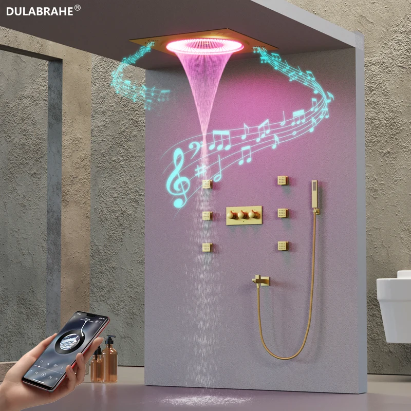 DULABRAHE Новый массажный смеситель для душа Body Jet LED Набор для холодного и горячего душа Латунь Матовое золото Потолочный 20-дюймовый светодиодный музыкальный душевой набор
DULABRAHE Новый массажный смеситель для душа Body Jet LED Набор для холодного и горячего душа Латунь Матовое золото Потолочный 20-дюймовый светодиодный музыкальный душевой набор
