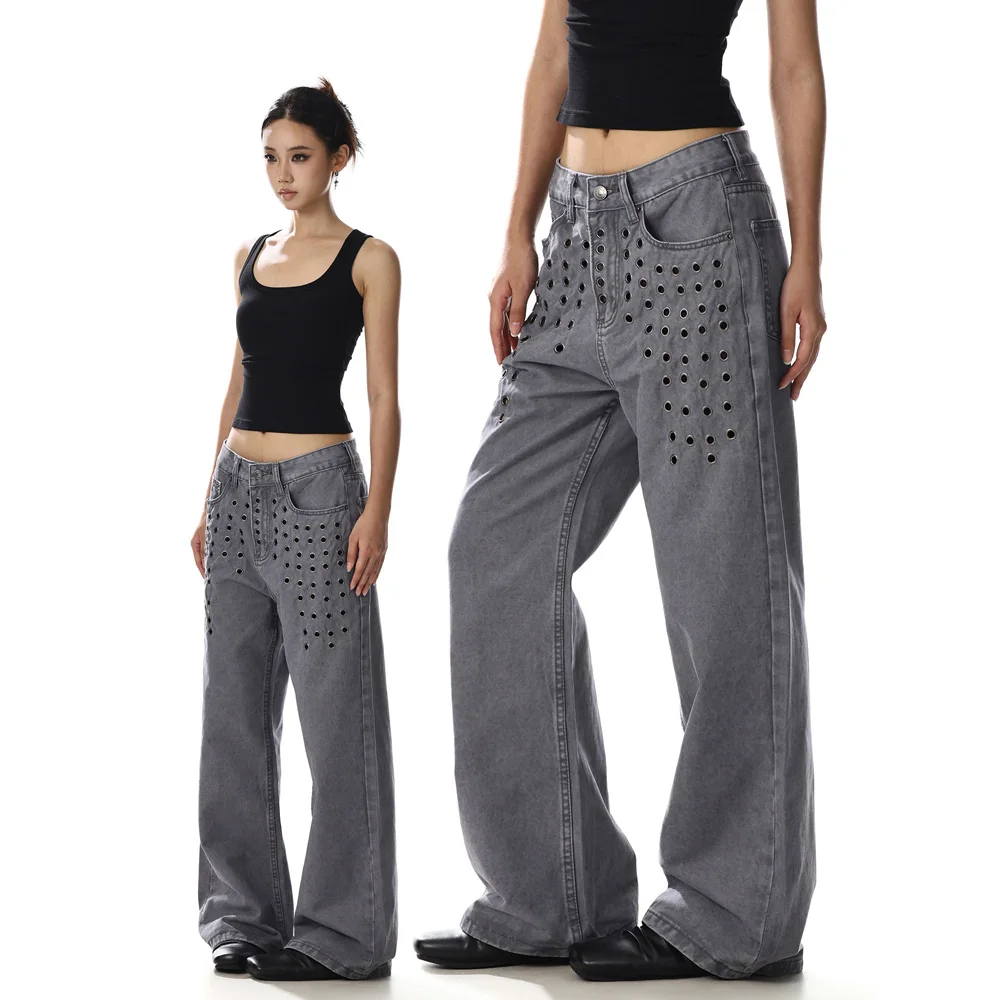 Women High Street Hollow Hole Rivet Y2k Jeans Men Fashion Hip Hop Loose Casual Denim Baggy Jeans Pants Straight Trousers
Women High Street Hollow Hole Rivet Y2k Jeans Men Fashion Hip Hop Loose Casual Denim Baggy Jeans Pants Straight Trousers