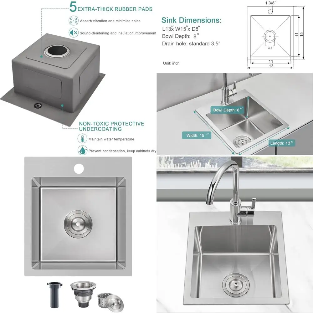8 Topmount Single Bowl Kitchen Sink, Handcrafted T-304 Stainless Steel Overmount Bar Sink with Strainer
8 Topmount Single Bowl Kitchen Sink, Handcrafted T-304 Stainless Steel Overmount Bar Sink with Strainer