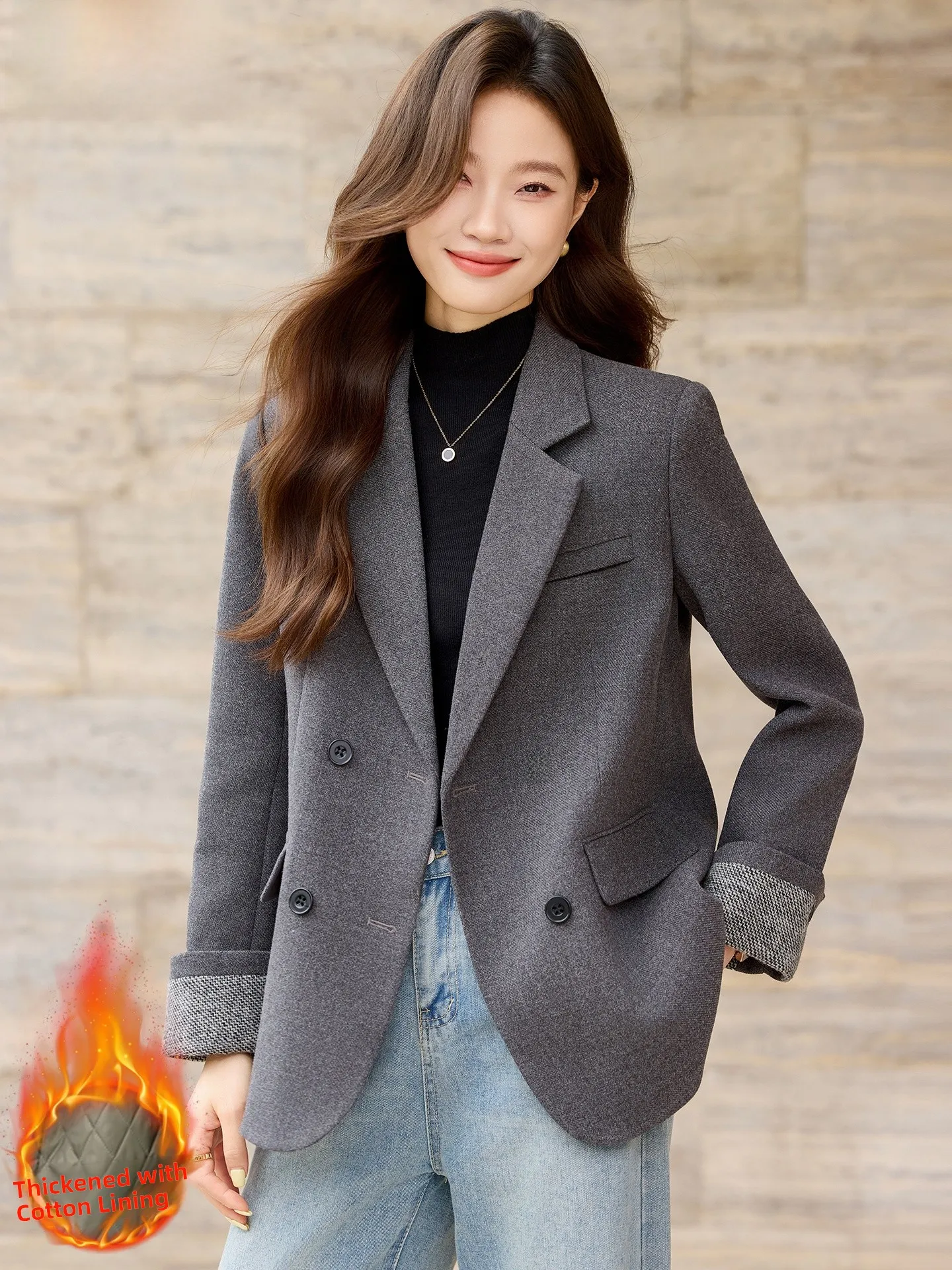 Gray Cotton Blend Thickened Winter Women's Suit Jacket Casual Loose Fit Classic Style Button Pocket Design Commute Friendly
Gray Cotton Blend Thickened Winter Women's Suit Jacket Casual Loose Fit Classic Style Button Pocket Design Commute Friendly