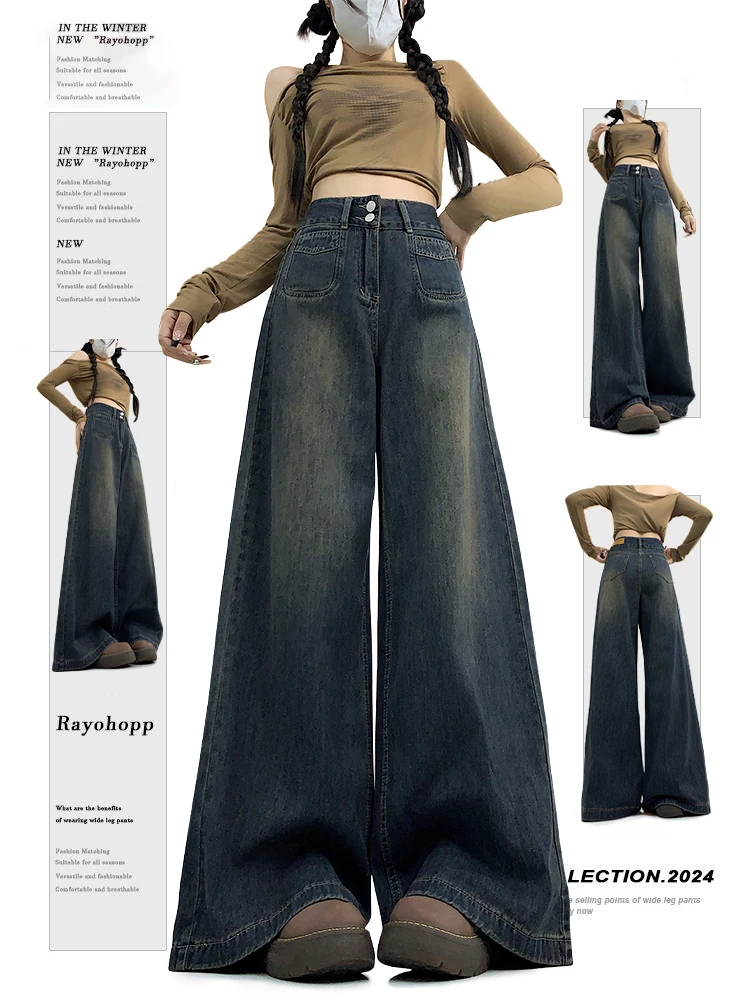 High Waist Wide Leg Denim Jeans Women's Spring Autumn Drape Loose plus Size Slim Straight Floor-Length Pants
High Waist Wide Leg Denim Jeans Women's Spring Autumn Drape Loose plus Size Slim Straight Floor-Length Pants