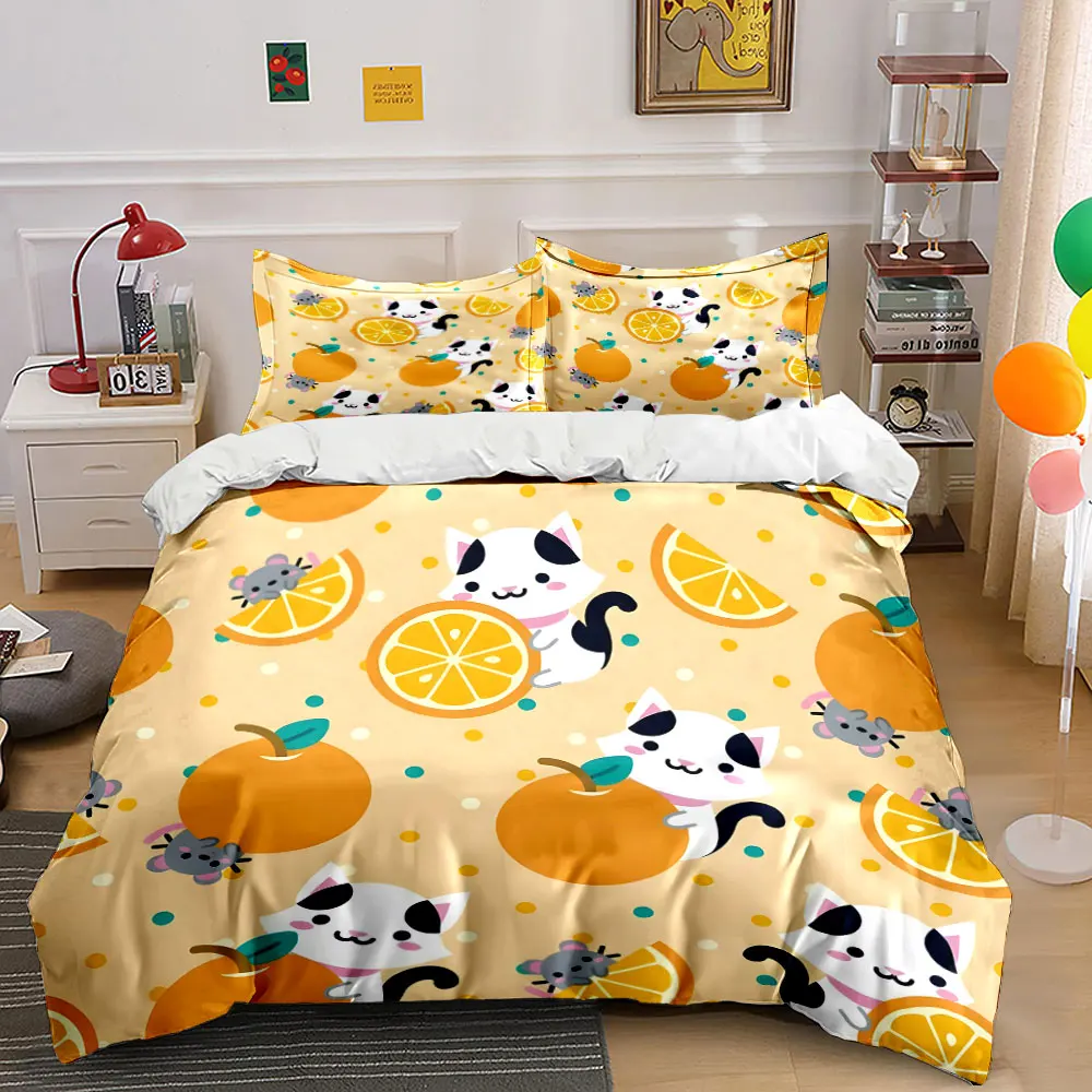 Cute cats and oranges Pattern Duvet Cover Set Digital Print Colorful Polyester Bedding with Zipper Closur for kids gifts
Cute cats and oranges Pattern Duvet Cover Set Digital Print Colorful Polyester Bedding with Zipper Closur for kids gifts