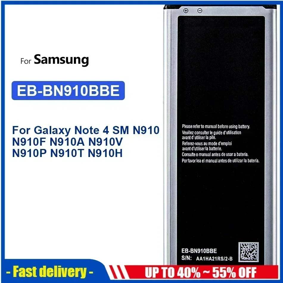 Phone Battery For Samsung Galaxy NOTE4 N910a N910V N910C NOTE 4 N910u N910F N910H EB-BN910BBE EB-BN910BBU EB-BN910BBC 3220mAh
Phone Battery For Samsung Galaxy NOTE4 N910a N910V N910C NOTE 4 N910u N910F N910H EB-BN910BBE EB-BN910BBU EB-BN910BBC 3220mAh