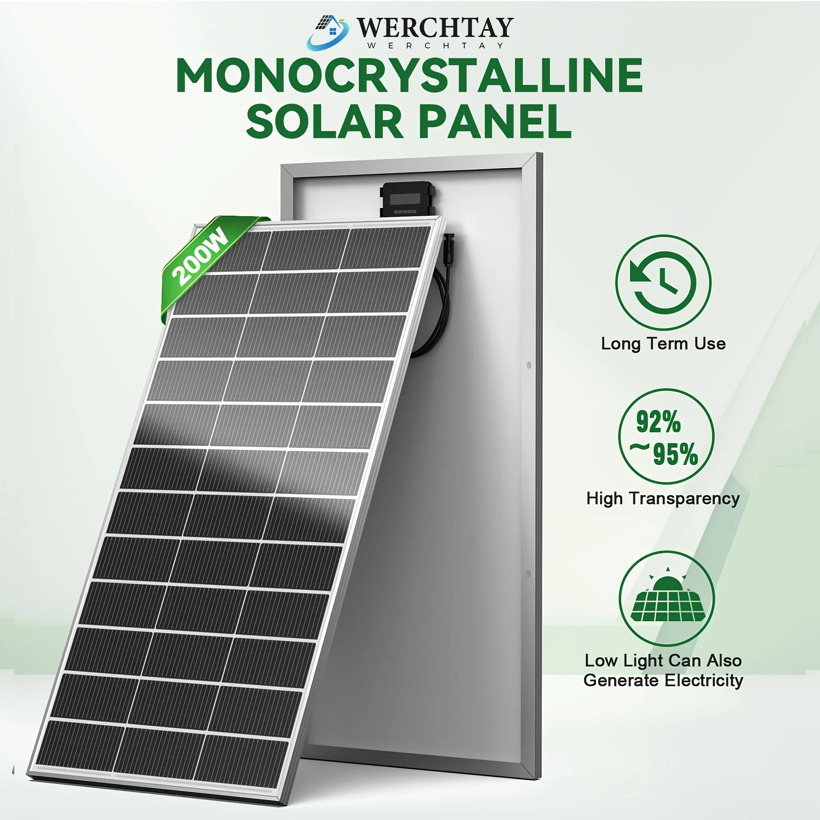200W Solar Panel, 25.5% Efficient Conversion 12V Monocrystalline Solar Panel Module System, 18BB Hidden Busbar Design A+
200W Solar Panel, 25.5% Efficient Conversion 12V Monocrystalline Solar Panel Module System, 18BB Hidden Busbar Design A+
