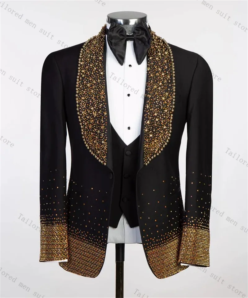 Gold Crystals Groom Men Suits Pants Set 2 Pcs Blazer+Trousers Black Cotton Wedding Tuxedos Prom Jacket Formal One Button Coat
Gold Crystals Groom Men Suits Pants Set 2 Pcs Blazer+Trousers Black Cotton Wedding Tuxedos Prom Jacket Formal One Button Coat
