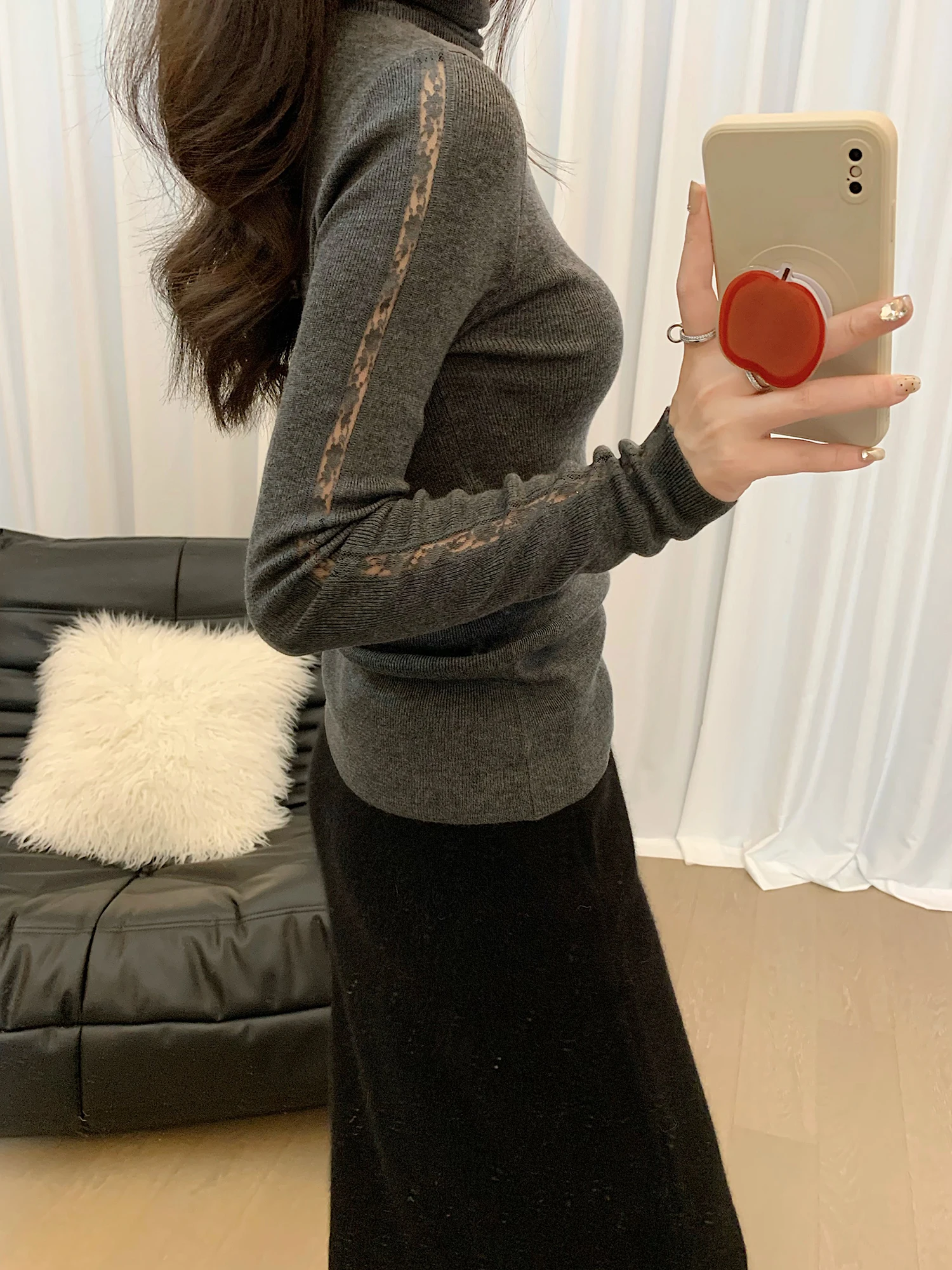Women's High Collar Lace Splice Woolen Knitted Sweater Slim Fit Soft Inner Wear Base irt Top Cleanfit Sle Long Sve
Women's High Collar Lace Splice Woolen Knitted Sweater Slim Fit Soft Inner Wear Base irt Top Cleanfit Sle Long Sve