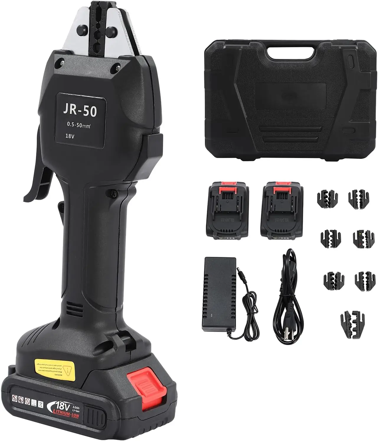 18V Battery Powered Crimping Pliers Kit, Wire Terminal Crimper Tool with 7 Dies for 0.5-50mm² Range, 16KN Crimping Force, Pipe Terminal Electric Crimper
18V Battery Powered Crimping Pliers Kit, Wire Terminal Crimper Tool with 7 Dies for 0.5-50mm² Range, 16KN Crimping Force, Pipe Terminal Electric Crimper