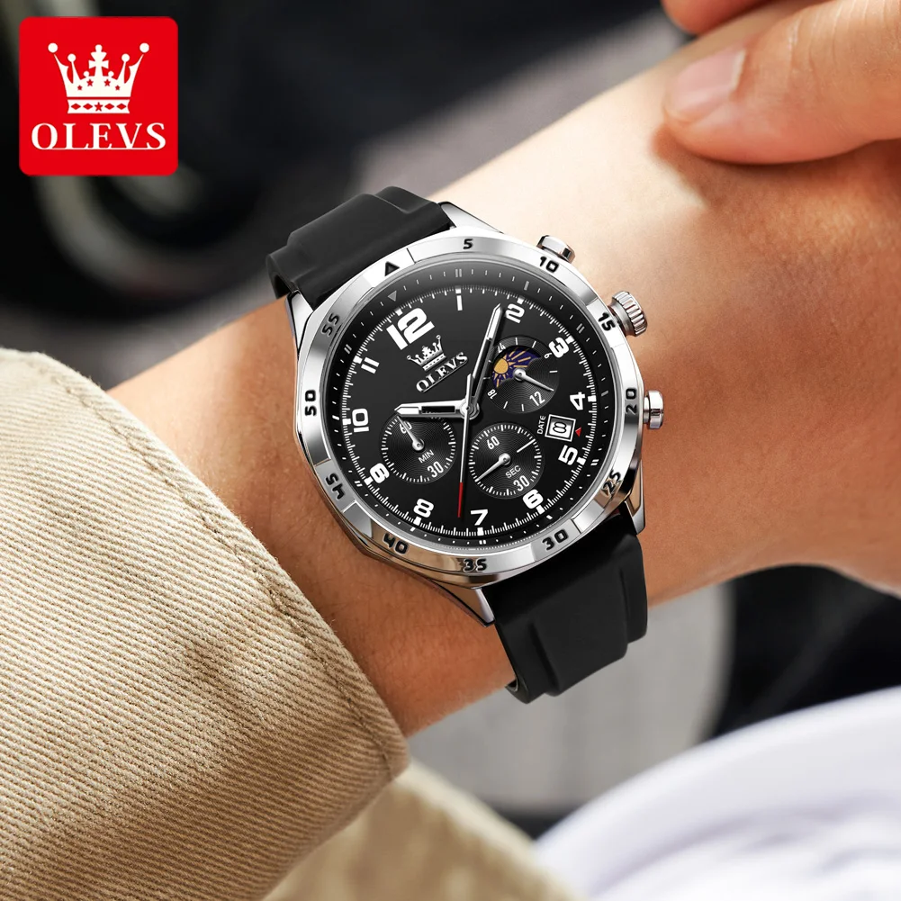 OLEVS Men's Watches Casual Trend Silicone Strap Original Quartz Wristwatch for Man Waterproof Luminous Moon Phase Chronograph
OLEVS Men's Watches Casual Trend Silicone Strap Original Quartz Wristwatch for Man Waterproof Luminous Moon Phase Chronograph