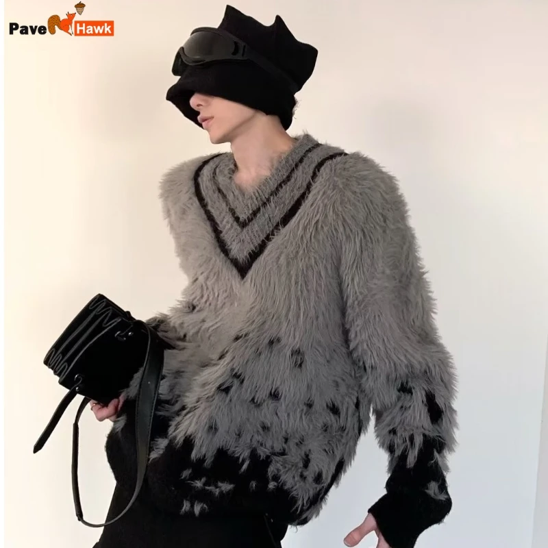 2024 Hip Hop V-neck Sweater Mens Imitation Mink Fur Street Trend Striped Gradient Knitted Tops Autumn New Couple Pullover
2024 Hip Hop V-neck Sweater Mens Imitation Mink Fur Street Trend Striped Gradient Knitted Tops Autumn New Couple Pullover
