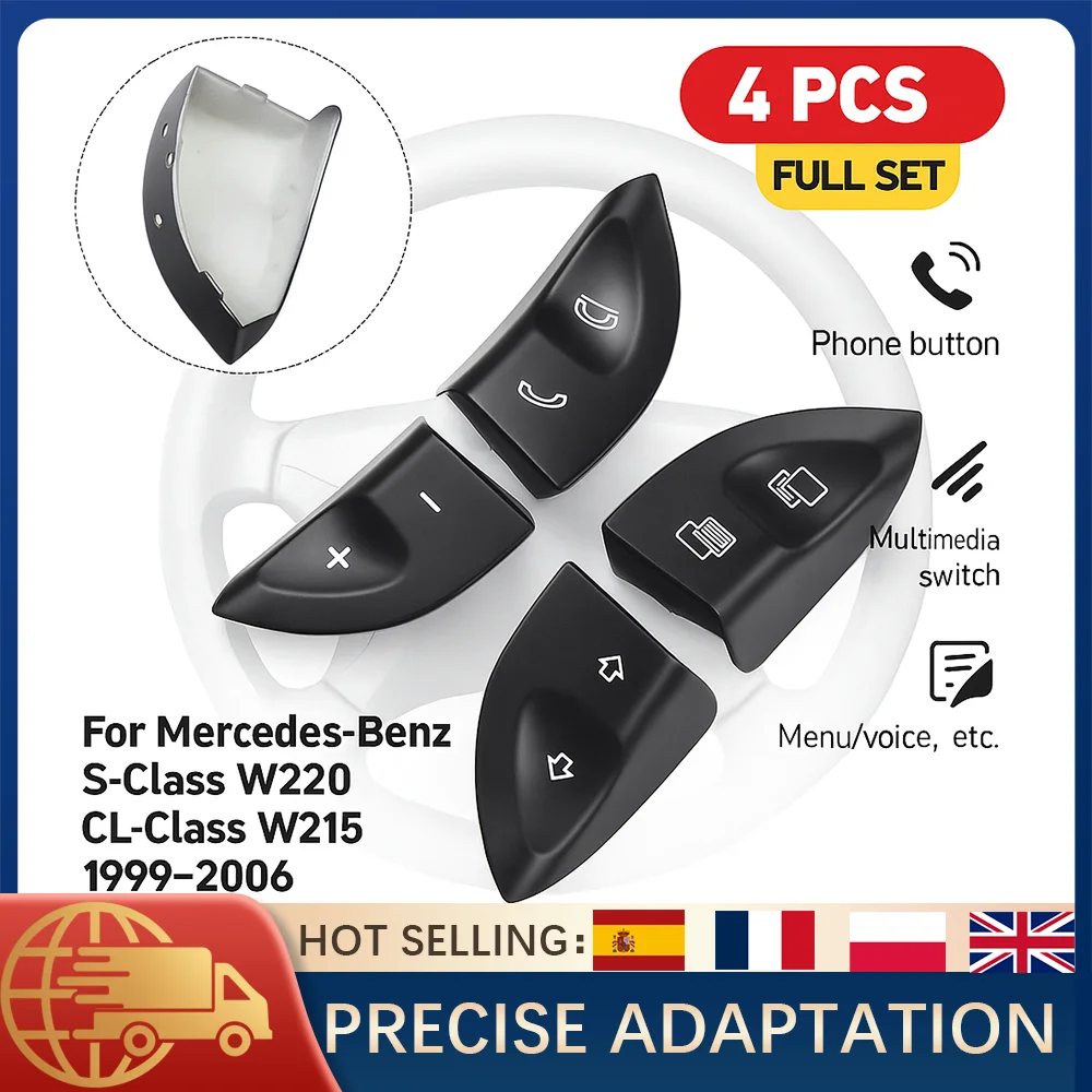 4Pcs Steering Wheel Control Button Switch Cover Set For Mercedes W220 W215 S-Class CL 1999-2006 2208210679 Replacement
4Pcs Steering Wheel Control Button Switch Cover Set For Mercedes W220 W215 S-Class CL 1999-2006 2208210679 Replacement