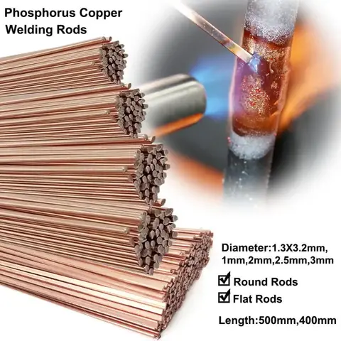400/500mm Phosphor Copper Welding Rod Round&Flat Electrode For Brazing Soldering Electrical Mechanical Repair