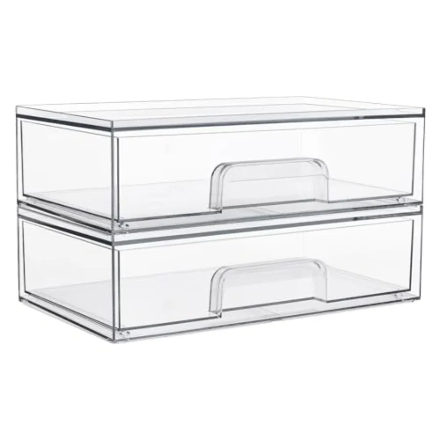 12.1''W Clear Stackable Storage Drawers, 2 Pack Acrylic Plastic Organizers Bins for Makeup Palettes, Cosmetics, and Beauty Supp
12.1''W Clear Stackable Storage Drawers, 2 Pack Acrylic Plastic Organizers Bins for Makeup Palettes, Cosmetics, and Beauty Supp