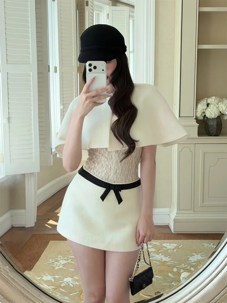 Elegant White Cloak Top Women's Fashion Luxury Slimming Skirt Two-Piece Set High Waist Short Sleeve Jacket Slim Fit Style
Elegant White Cloak Top Women's Fashion Luxury Slimming Skirt Two-Piece Set High Waist Short Sleeve Jacket Slim Fit Style