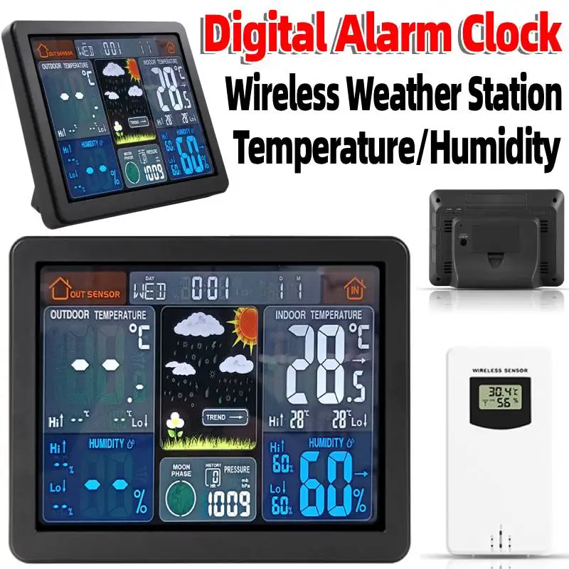 Digital Alarm Clock Multifunction Wireless Color Forecast Weather Station Thermometer Temperature/Humidity for Bedroom Office
Digital Alarm Clock Multifunction Wireless Color Forecast Weather Station Thermometer Temperature/Humidity for Bedroom Office
