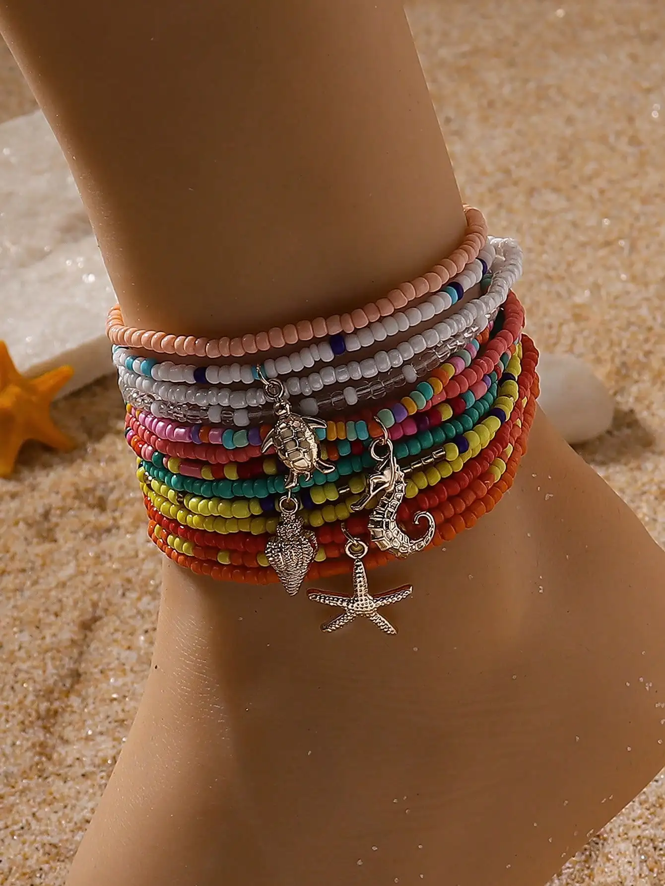 1pcs Summer Island Vacation Style Starfish & Seahorse Pendant Beaded Multi-Layer Anklet Set, Bohemian Beach Casual Wear For Women
1pcs Summer Island Vacation Style Starfish & Seahorse Pendant Beaded Multi-Layer Anklet Set, Bohemian Beach Casual Wear For Women