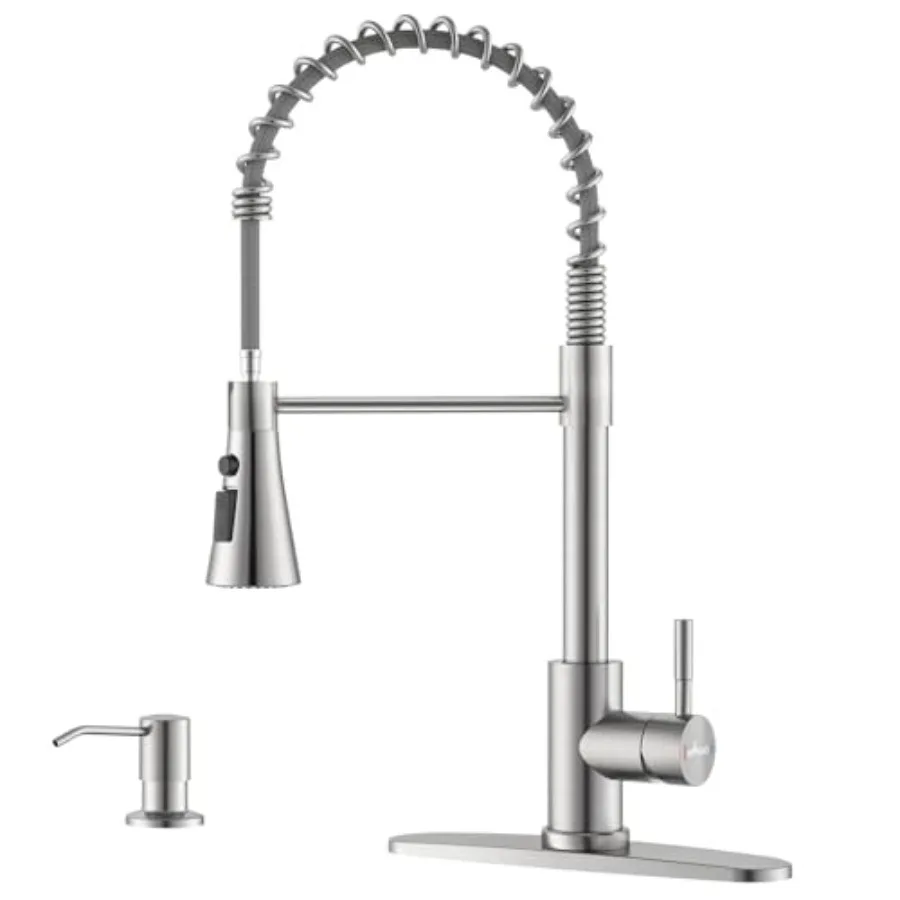 Kitchen Faucets with Pull Down Sprayer, 18 Inch High Arc Faucet with Soap Dispenser, Spring Commercial Single Handle Stainless
Kitchen Faucets with Pull Down Sprayer, 18 Inch High Arc Faucet with Soap Dispenser, Spring Commercial Single Handle Stainless