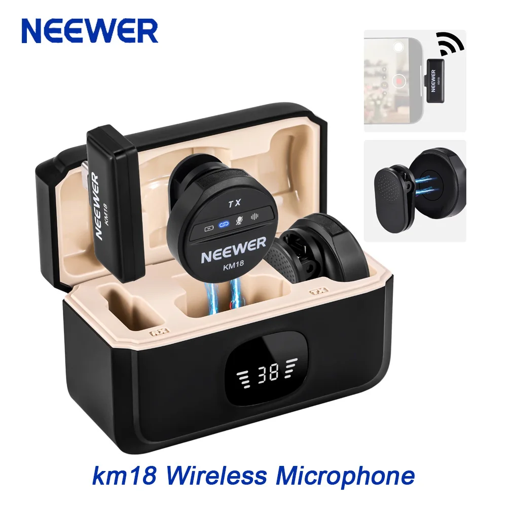 Neewer km18 Wireless Microphone for USB C with Charging Case For iPhone 15/Android/PC/Laptop Noise Canceling 24H Battery
Neewer km18 Wireless Microphone for USB C with Charging Case For iPhone 15/Android/PC/Laptop Noise Canceling 24H Battery