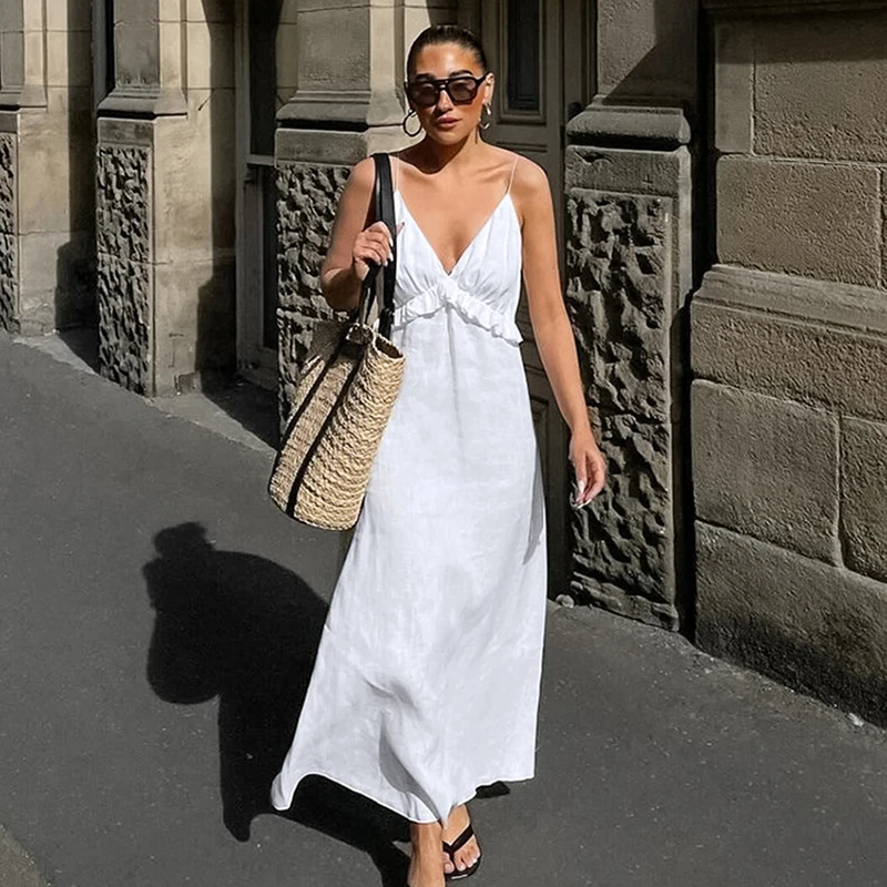 Tornova White V-Neck Ruffled Dress Women's Sleeveless High Waist Long Dress Female Loose Cotton Linen Summer Vacation Dresses
Tornova White V-Neck Ruffled Dress Women's Sleeveless High Waist Long Dress Female Loose Cotton Linen Summer Vacation Dresses
