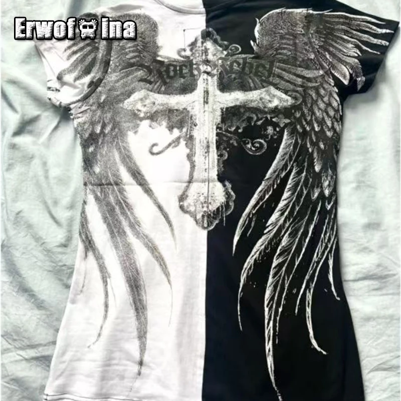 Erwofeina Gothic Graphic T Shirts Wing Cross Print Short Sleeve 2000s Clothes Y2k V-neck Patchwork Tops Punk Style Grunge Tees
Erwofeina Gothic Graphic T Shirts Wing Cross Print Short Sleeve 2000s Clothes Y2k V-neck Patchwork Tops Punk Style Grunge Tees