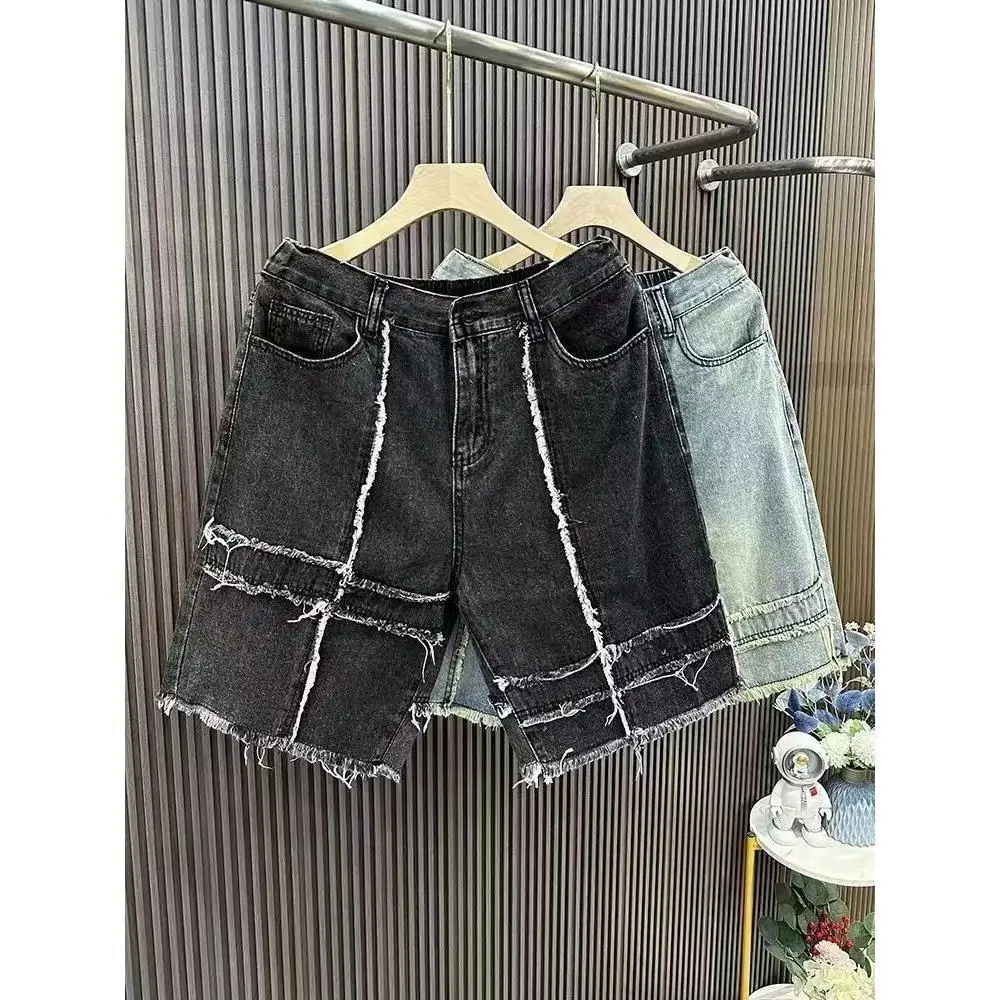 Американский модный бренд, джинсовые шорты в стиле хип-хоп, мужские летние шорты High Street Rough Edge Design Sense, свободные прямые широкие короткие брюки 
Американский модный бренд, джинсовые шорты в стиле хип-хоп, мужские летние шорты High Street Rough Edge Design Sense, свободные прямые широкие короткие брюки