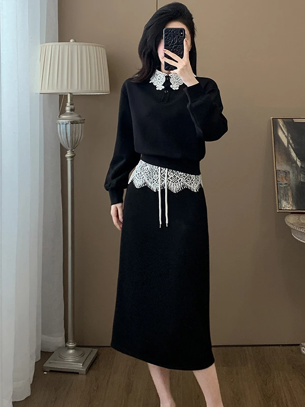 Korean High-End Casual Sports Set Women's Lace Splicing Slimming Top Half Skirt Two-Piece Set Cotton Long Sleeve Flip Collar
Korean High-End Casual Sports Set Women's Lace Splicing Slimming Top Half Skirt Two-Piece Set Cotton Long Sleeve Flip Collar