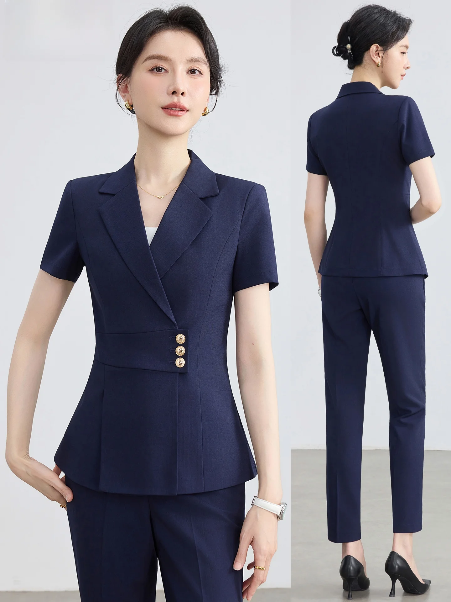 Slim Fit Short Sleeve Suit Set Women's Summer Thin Professional Jewelry Store Work Uniform Elegant Lady Style Commute Fashion
Slim Fit Short Sleeve Suit Set Women's Summer Thin Professional Jewelry Store Work Uniform Elegant Lady Style Commute Fashion