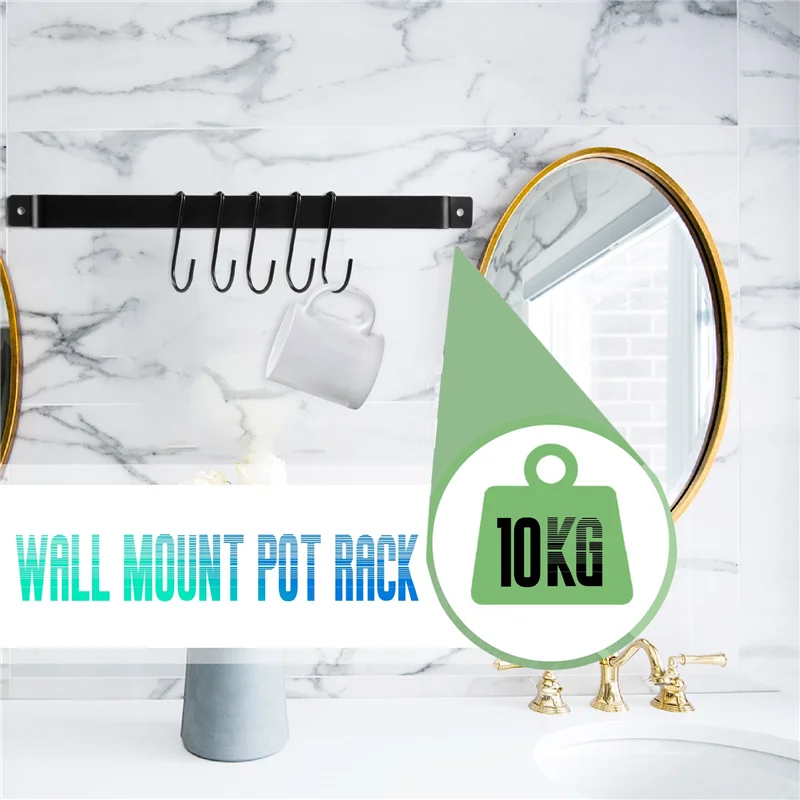 A89Q-Wall Mount Pot Rack,435Mm Industrial Hanging Rail Kitchen Utensils Hanger Organiser,Lid Holder,With 10X S Hooks,Black
A89Q-Wall Mount Pot Rack,435Mm Industrial Hanging Rail Kitchen Utensils Hanger Organiser,Lid Holder,With 10X S Hooks,Black