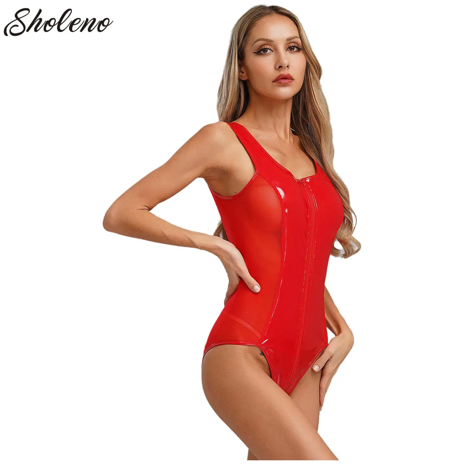 Sexy Bodysuit Swimsuits Women Patent Leather Front Zipper Sleeveless High Cut Jumpsuits for Pole Dance Party Pool Beachwear
Sexy Bodysuit Swimsuits Women Patent Leather Front Zipper Sleeveless High Cut Jumpsuits for Pole Dance Party Pool Beachwear