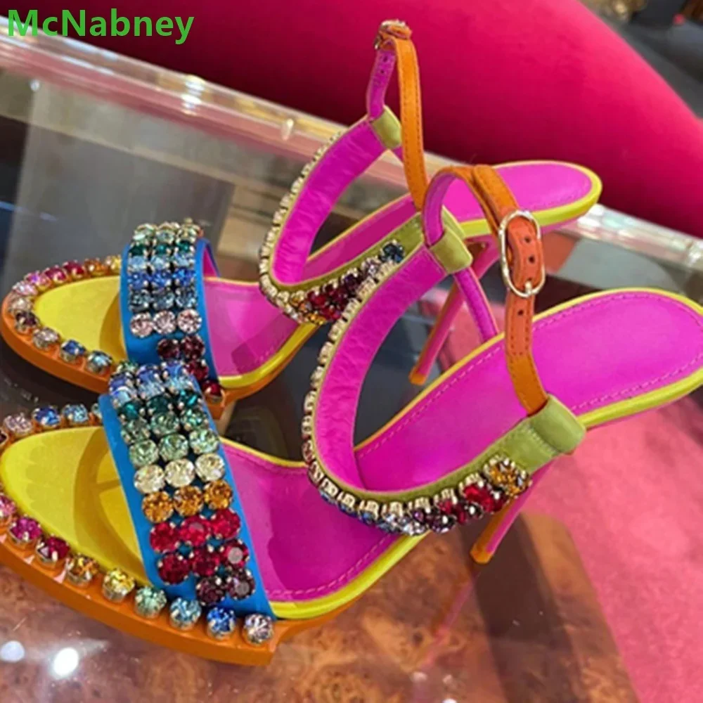 Colorful Luxury Design Crystal Sandals For Female Women Round Toe Fashion Party Dress Thin High Heel Ankle Buckle Strap Shoes
Colorful Luxury Design Crystal Sandals For Female Women Round Toe Fashion Party Dress Thin High Heel Ankle Buckle Strap Shoes