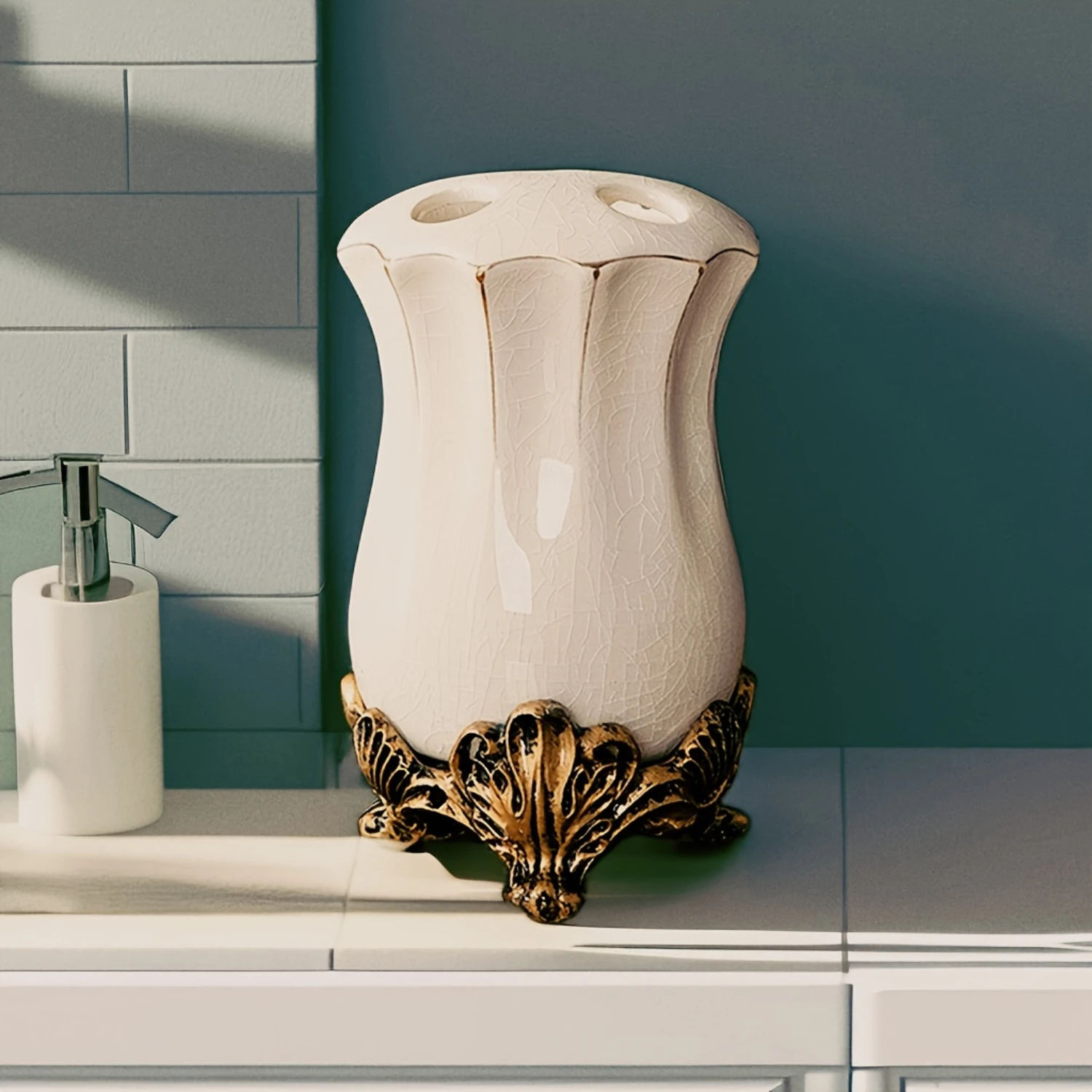 1pc Ceramic Freestanding Toothbrush Holder Stand with Mouthwash Cup - Multifunctional Countertop Bathroom Organizer and Rack -
1pc Ceramic Freestanding Toothbrush Holder Stand with Mouthwash Cup - Multifunctional Countertop Bathroom Organizer and Rack -