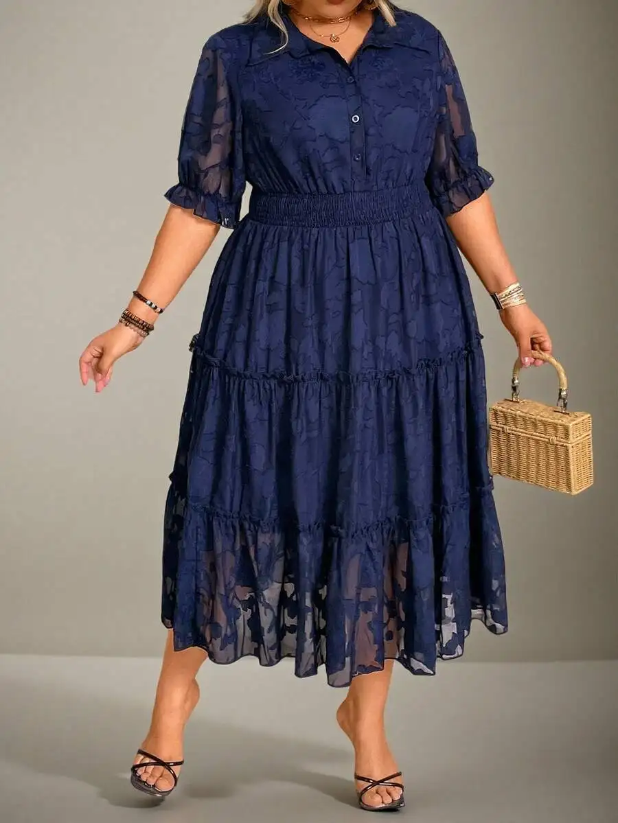 Plus Size Women Blue Elastic Waist Chiffon Short Sleeve Casual Midi Dress
Plus Size Women Blue Elastic Waist Chiffon Short Sleeve Casual Midi Dress