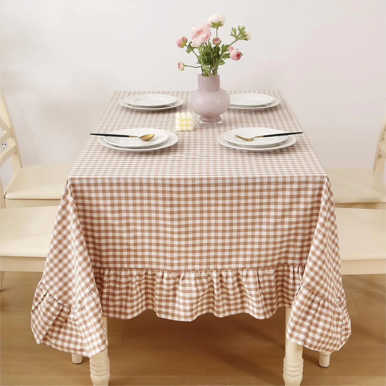 Taupe White Gingham Ruffled Tablecloth Rectangular for Seat 8-10, Washed Cotton Buffet Cottage Checker Plaid Vintage Decorative
Taupe White Gingham Ruffled Tablecloth Rectangular for Seat 8-10, Washed Cotton Buffet Cottage Checker Plaid Vintage Decorative