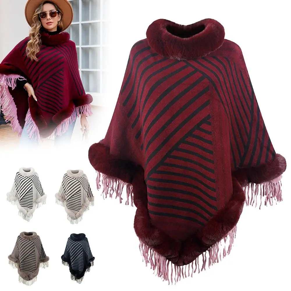 Зимняя теплая шаль с воротником из искусственного меха, полосатая вязаная накидка в этническом стиле, искусственная шерсть, монгольское пончо, шаль с кисточками
Зимняя теплая шаль с воротником из искусственного меха, полосатая вязаная накидка в этническом стиле, искусственная шерсть, монгольское пончо, шаль с кисточками
