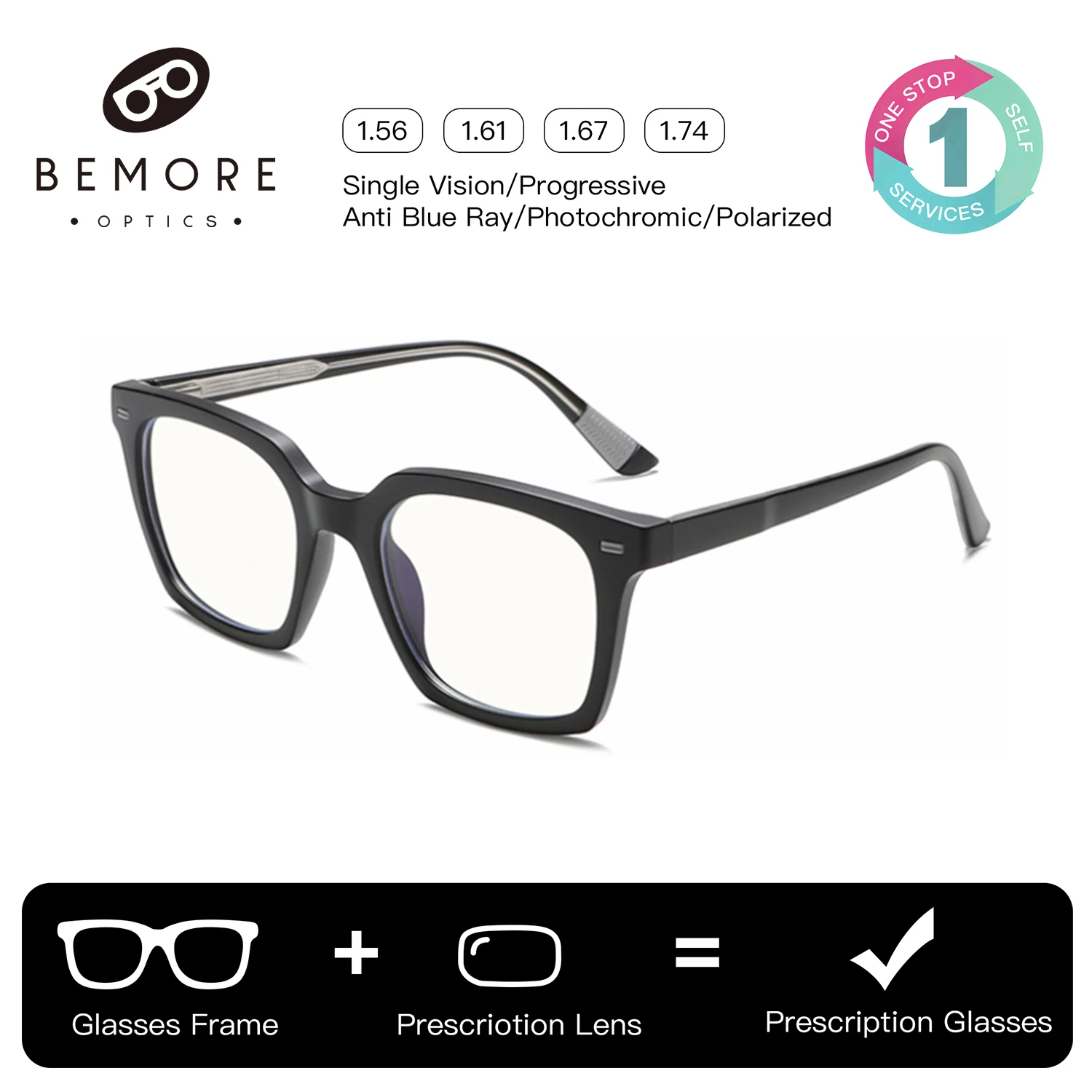 BEMORE Square Acetate Prescription Eyewear Photochromic Anti Blue Light Women's Progressive Glasses Optical Eyeglasses
BEMORE Square Acetate Prescription Eyewear Photochromic Anti Blue Light Women's Progressive Glasses Optical Eyeglasses