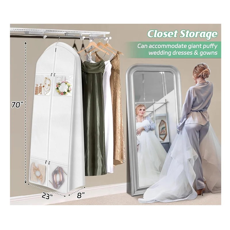 ABWR-Portable 70In Garment Bag Dress Bags With Bride Tote Bag 8In Gusseted Dress Bags For Gowns Long 4 Pockets Dress Cover
ABWR-Portable 70In Garment Bag Dress Bags With Bride Tote Bag 8In Gusseted Dress Bags For Gowns Long 4 Pockets Dress Cover