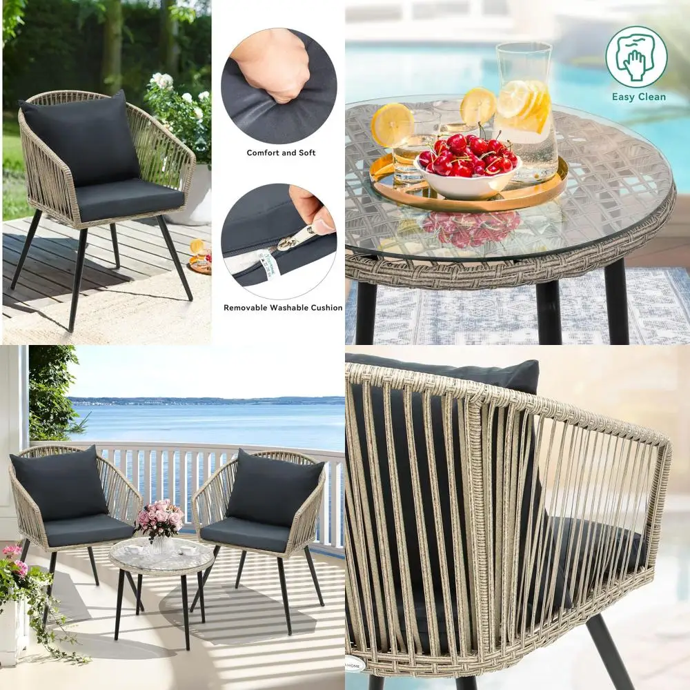 All-Weather Wicker Bistro Set with Cushions for Patio, Balcony, and Deck in Gray Rattan
All-Weather Wicker Bistro Set with Cushions for Patio, Balcony, and Deck in Gray Rattan