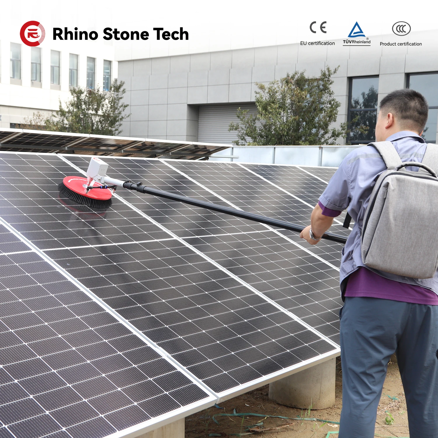 Semi-automatic PV Cleaning Brush Dry&Wet Cleaning Machine Single Disc Telescopic Rod Solar Panel Cleaning Brush
