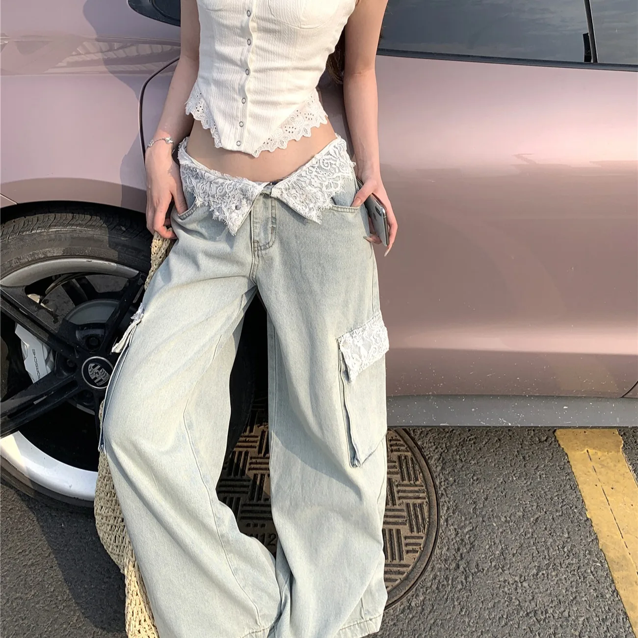 Lace Splicing Design Women's Jeans High Waist Wide Leg Straight Loose Long Pants Summer New Style Korean Style Denim Jeans
Lace Splicing Design Women's Jeans High Waist Wide Leg Straight Loose Long Pants Summer New Style Korean Style Denim Jeans